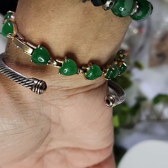 Silver Cable Flex Open Cuff Bracelet with Amethyst Color Stone - Picture 8 of 8